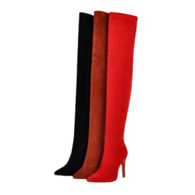 Damen Stretch-Stiefel über dem Knie – Big Red Edition